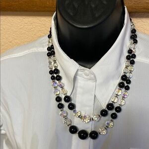 Black and Silver Multi-Strand Necklace with Bold Beads
